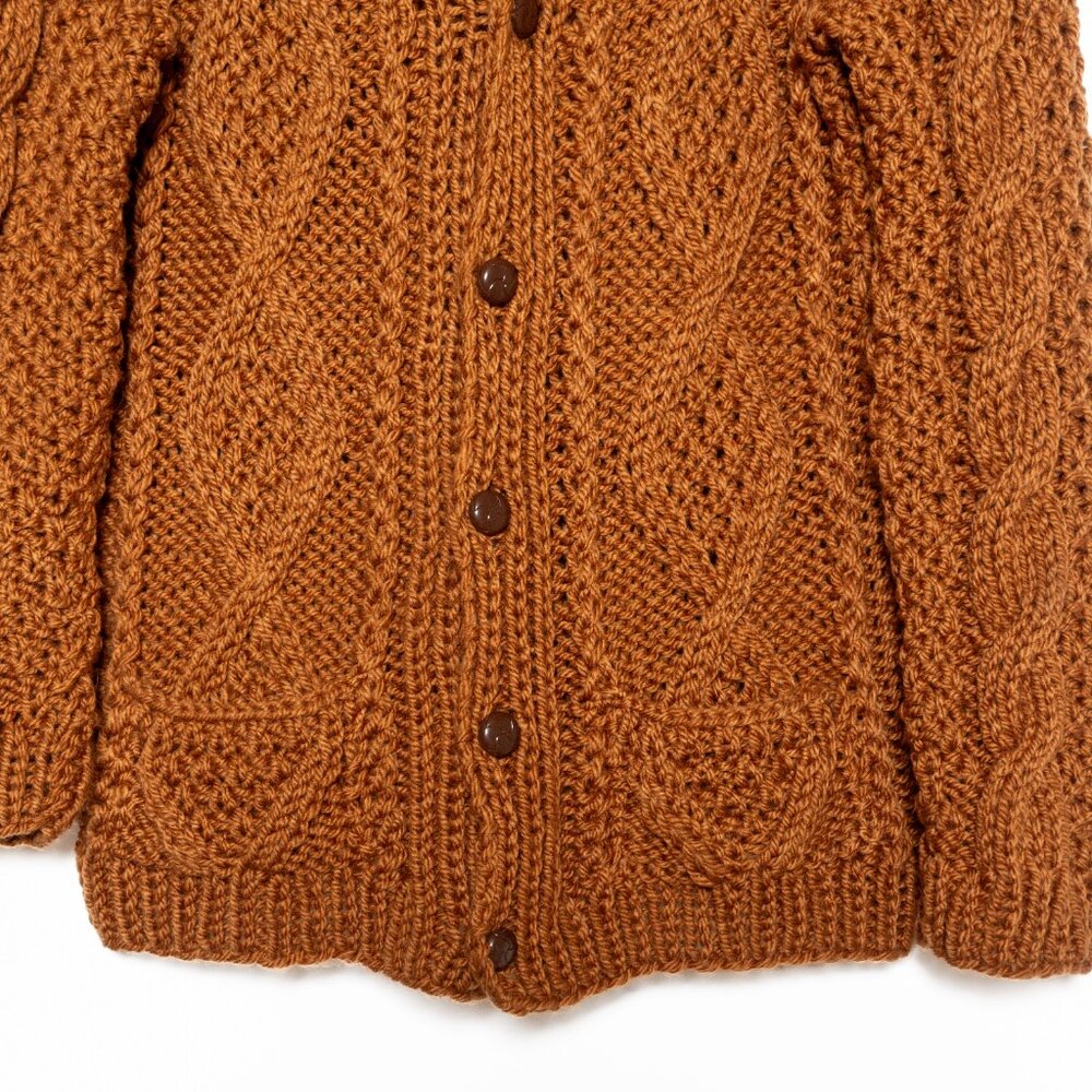 SOLD - Vintage Brown Cable Knit Hand Knit Button V Neck Cardigan  - Size L - Picture 4 of 9